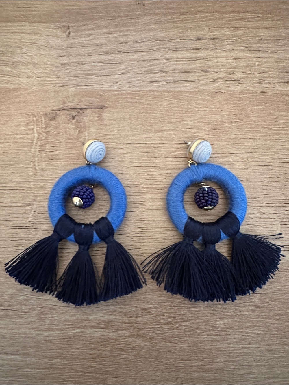 LIKE NEW Tuckernuck Blue and Navy Tassel Hoop Earrings - Women Jewelry